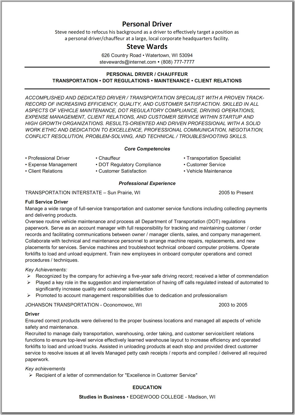 Forklift driver resume experience